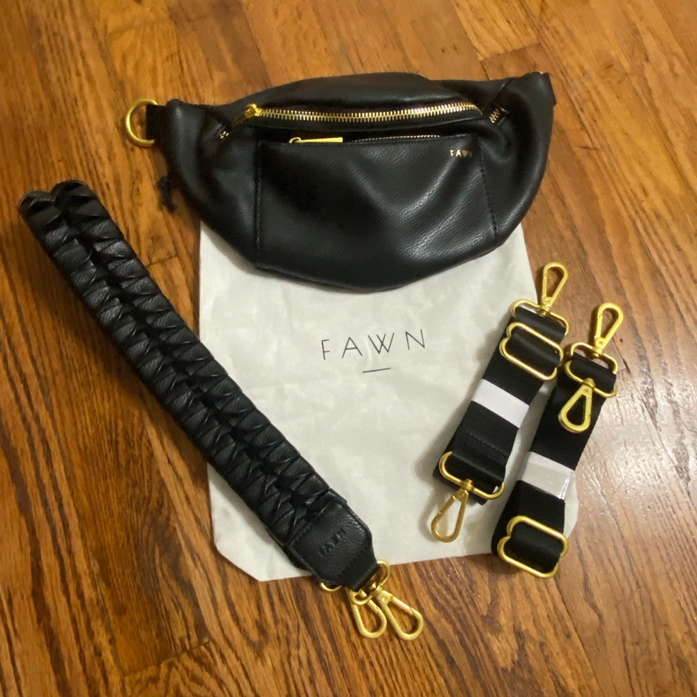 Fawn Design Black and Gold Crossbody Bag with Adjustable Strap